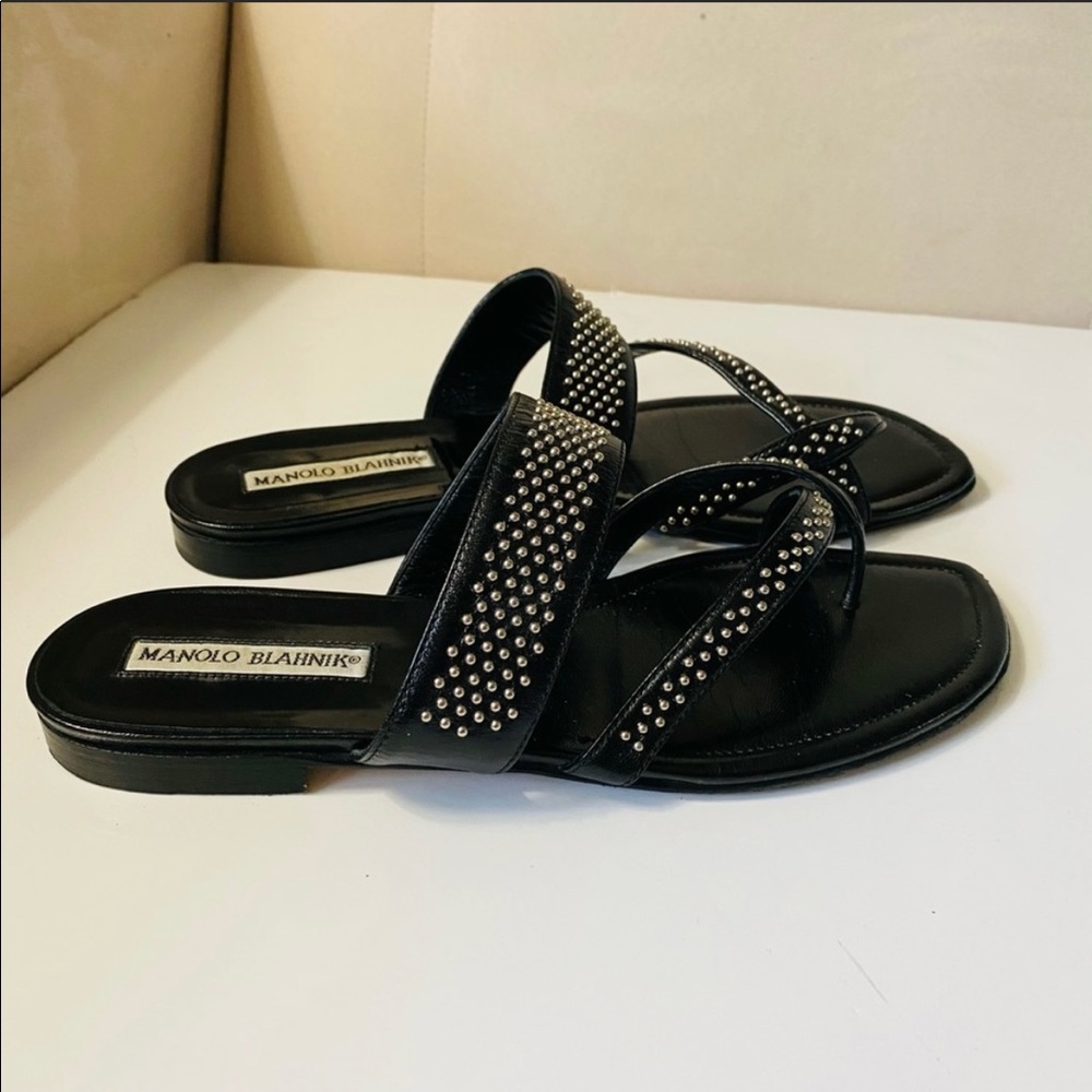 SOLD  Manolo Blahnik Susa Black Sandals Flats 38 - Picture 7 of 9